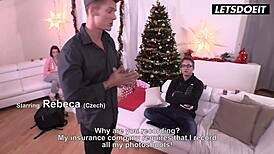 sharing cute redhead gf uniform seduction mmf christmas photoshoot cum covered