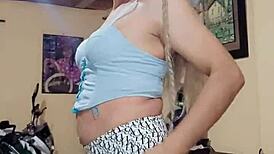 hot transsexual crossdresses touches herself rich curves