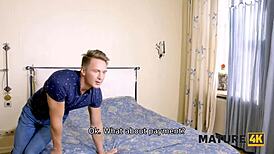 mature russian cougar with shaved pussy gets seduced easily by smart apartment renter guy