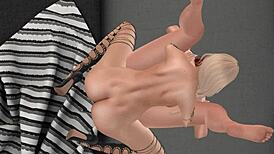 Blonde shemale pounds redhead's ass hard