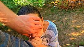 stepsister's tight panties rubbed outdoors before massive cumshot