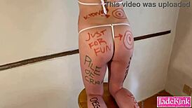 crazy husband's kinky body writing turns wife into bound submissive slave