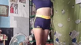 damn this cute petite asian teen dancin in shorts got that narrow ass shakin