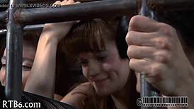 Bound sadomasochism lovers twist in tight ropes craving more pain
