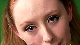 whoa this naughty bombshell slurps jizz from every cock in the bukkake