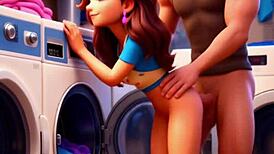 hot milf mother-in-law bends over laundry for deep anal assfucking from her horny son-in-law