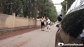 redhead babe moans loud in public mmf with double anal penetration outdoors