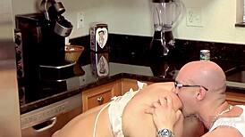 stepmom's big booty face gets covered in hot cum after doggystyle pounding