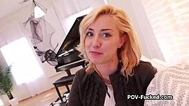 smoking hot tall blonde ready for porn casting blows and fucks hard in interview!