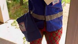 wet slutty postal worker gags on huge black cock deepthroat