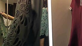 suggestive blonde flashes see-through panties and big tits in public changing room