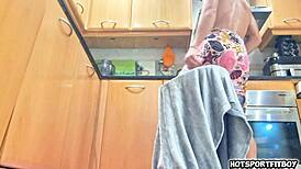 Dude jerks his massive dick on kitchen counter explodes huge cumshot 💦🔥😜