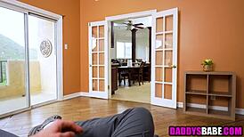 cute glasses teen stepdaughter eagerly sucks stepdad's cock pov