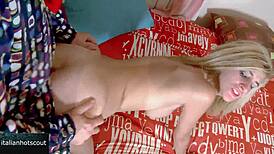 blonde teen's shaved pussy swells from hard doggystyle pounding and cum