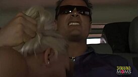 Blonde couple swaps oral in car then switches to intense anal doggystyle and cowgirl at home with facial finish.