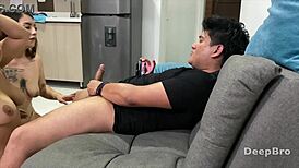 omg how do i film two curvy latinas? wild double blowjob pov, slap tits and kiss backstage