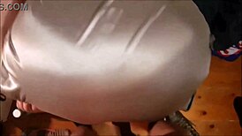 White slut in satin dress thong stockings heels takes doggy blowjob rimjob from Amoul