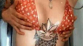 skylarbonez feels oiled ecstasy on louis vuitton bikini