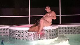 Pretty girl with hairy pussy squirts outdoors on big cock