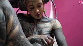 skinny tattooed babe stretches wet asshole with anal toys fingers and dildo till squirting gape