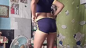 damn this cute petite asian teen dancin in shorts got that narrow ass shakin