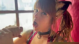 omg this cute cosplay nerd gags deep on thick cock drooling everywhere!! 🤤🍆💦