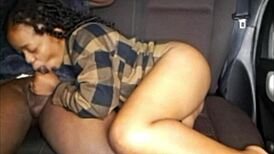 Silly Busty African Bimbo Teases Uber Driver with Dick Sucking Lips Then Sucks BBC All Night
