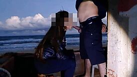 teen ebony deepthroats monster cock on beach then anal creampie 😍🍑