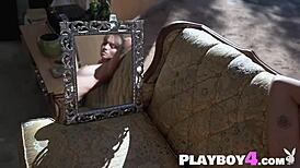 hey check out this perfect body milf model nastasia celeste stripping naked after painting her curves