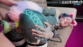 German Femdom Strapon Fucks Tattooed Goth Cosplayer Bent Over