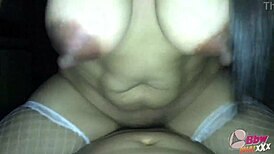 yo this hot stepmom's huge natural tits are bouncing like crazy while she rides hard