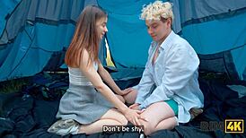 Shy couple rims asses then tries hard anal outdoors camping
