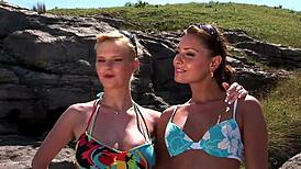 Two Hot Lesbians Lick Pussies and Fuck on Beach for Voyeurs