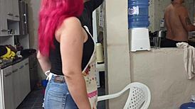 Husband watches old redhead get fucked hard and swallow cum