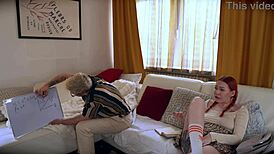 damn that redhead student rides her teacher rough after school cowgirling moaning