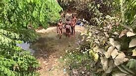 Chubby babe's swollen pussy belly takes hot doggie pounding riverside monster cock ass