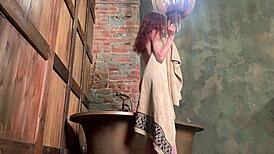 peek behind scenes at nude redhead petite cosplay art shoot