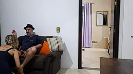 oh man, while the cuckold showered his wife got railed by his brother on the couch