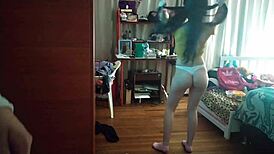 laura dances sexy in underwear after boss fucks her petite frame