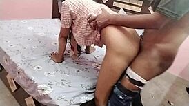 Desi virgin teen student loses it to big cock doggy style