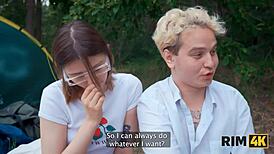 Shy couple rims asses then tries hard anal outdoors camping