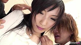 uncensored japanese teen bushy pussy double creampie mmf threesome casting