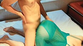 slender cute japanese wife in green lingerie cheats with cowgirl and doggy pounding homemade