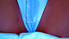Latin teen's juicy ass pops out white thong beneath blue dress