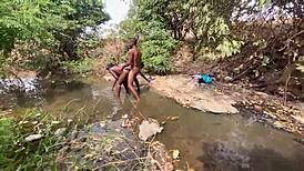 Chubby babe's swollen pussy belly takes hot doggie pounding riverside monster cock ass