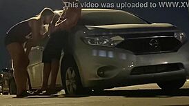 cuckold risks gloryhole thrill, wife flashes in public outdoor catch