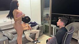 Hardcore threesome rush with sexy real estate agent Yenifer Chacon pounding wet pussy to orgasm bliss