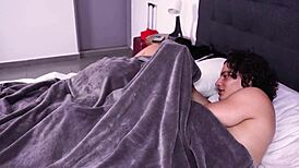 oh man i got this huge chance sharing hotel bed with stepmom's fat jiggling ass...