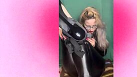 bimbo sissy gets femdom strapon instructions whispered through glasses in fantasy jerk off