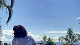 Chubby Ebony Releases Endless Farts in Outdoor Pool Madness